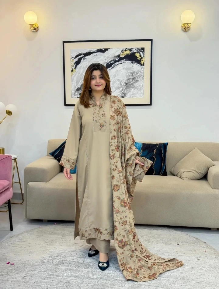 WASLE DHANK HEAVEY EMB With SHAWL  3pc