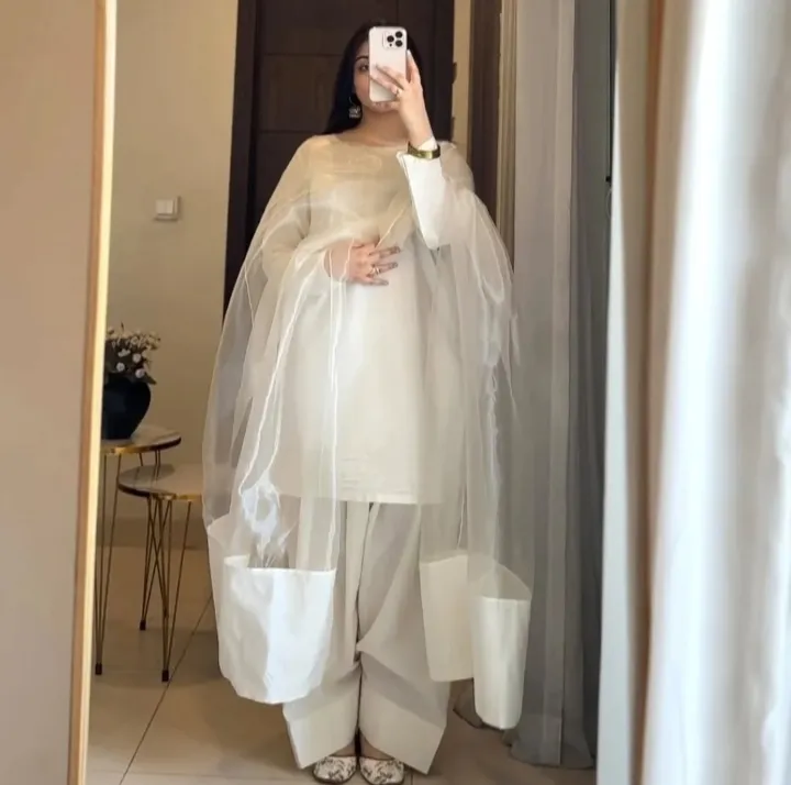 SILK White Luxury 3pc with FARSHI SHALWAR